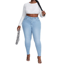 Carregar imagem no visualizador da galeria, Calça Jeans lápis de cintura alta e elástica, tamanho XL-4XL