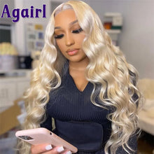 Carica l'immagine nel visualizzatore di Gallery, Parrucca frontale in pizzo trasparente HD 613 blu cielo/bionda fino a 30 pollici capelli umani colorati Remy malesi dell'onda del corpo pre-pizzicati