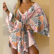 Carregar imagem no visualizador da galeria, Vestido Mini Irregular Elegante com Decote em V, Mangas Borboleta e Amarração