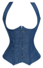 Carregar imagem no visualizador da galeria, Cowboy Azul Colete Corselet Cintura Cinturão Corselet Top Bustier