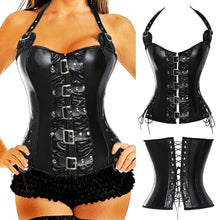 Load image into Gallery viewer, Steel Boned Faux Leather Overbust Bustier/Corset With Buckles