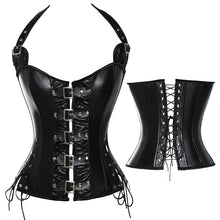 Load image into Gallery viewer, Steel Boned Faux Leather Overbust Bustier/Corset With Buckles
