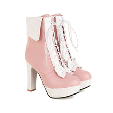 Carregar imagem no visualizador da galeria, Botas de Ankle de Laço em Plataforma com Laço Doce Lolita, Cor Mista, Bico Redondo, Salto Alto de Princesa, Várias Cores