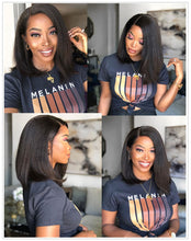 Carregar imagem no visualizador da galeria, Peruca de Renda Frontal de Cabelo Humano Remy Mongol com Cabelo de Bebê Curto Kinky Yaki Liso Bob