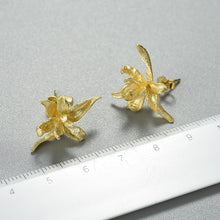 Carregar imagem no visualizador da galeria, Brincos de Ponto de Flor de Íris em Prata Esterlina 925 Real com Ouro 18K Elegantes, Feitos à Mão, Designer de Joias Finas