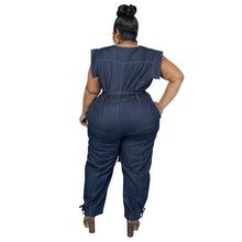Carregar imagem no visualizador da galeria, Macacão de Denim Sem Mangas com Corda, Jeans Lavado, Macacão com Botões de Um Só Peito, Cintura Alta, Faixa, Calças de Cowboy de Perna Larga, Moda de Rua, Tamanhos até 5XL