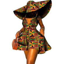 Load image into Gallery viewer, Sleeveless V-Neck Tribal Print Short Culotte Pant with Hat Jumpsuit Set