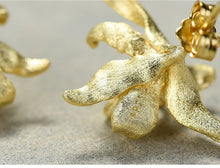 Carregar imagem no visualizador da galeria, Brincos de Ponto de Flor de Íris em Prata Esterlina 925 Real com Ouro 18K Elegantes, Feitos à Mão, Designer de Joias Finas
