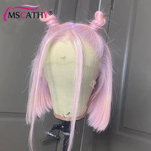 Carregar imagem no visualizador da galeria, Peruca Frontal de Renda HD Transparente 5"x5" Sem Cola, Cabelo Humano Remy 100% Liso Brasileiro, Densidade 180%, Bob Curto, 3 Cores Diferentes