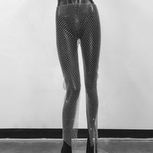 Cargar imagen en el visor de la galería, Pantalón Legging Largo con Abertura Lateral, Brillante con Diamantes de Strass, Malla de Red Transparente, Disponible en 8 Colores Diferentes