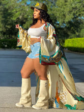 Carregar imagem no visualizador da galeria, Casaco Kimono Vintage de Cetim com Estampa Boémia, Mangas Compridas Largas, Capa Leve, Robe, Cardigã, Kaftan, Vestido Envelope, Túnica - 16 Variações