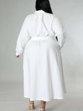 Carregar imagem no visualizador da galeria, Vestido Maxi Smock Largura Solta de Manga Longa com Lapela e Botão Único