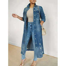 Charger l'image dans la visionneuse de la galerie,Veste en jean décontractée à manches longues, col en V, coupe ample, effet délavé
