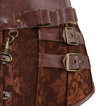 Carica l'immagine nel visualizzatore di Gallery, Stretto in vita in PU in stampa floreale con fibbia e catena, corsetto bustier con stecche in acciaio sopra il busto, 2 colori diversi, taglie fino a 7XL
