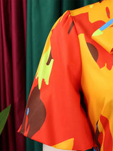 Carica l'immagine nel visualizzatore di Gallery, Blusa a maniche 1/2 con collo alto e pantaloni larghi a due pezzi