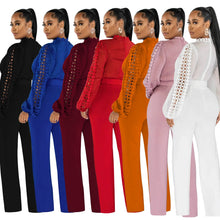 Charger l'image dans la visionneuse de la galerie,Combinaison slim à manches longues et col montant avec ceinture à la taille, longueur sol, découpée