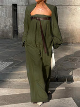 Charger l'image dans la visionneuse de la galerie,Veste sans col à manches longues avec combinaison sans bretelles et dos nu taille haute à jambes larges ceinturée ensemble de 2 pièces 4 couleurs