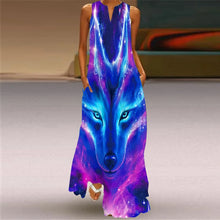 Carregar imagem no visualizador da galeria, Vestido Maxi Longo Boho com Estampa Animal, Decote em V, Sem Mangas e Bolsos
