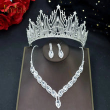 Cargar imagen en el visor de la galería, Tiara de Novia de Lujo con Rhinestones Diamante, Corona de Cumpleaños de Certamen, Accesorio de Boda, Conjunto de Pendientes y Collar en 2 Colores y Varios Patrones