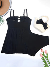 Cargar imagen en el visor de la galería, Bikini de dos piezas con falda y tankini de cintura alta y recortes