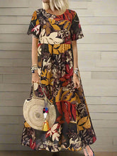 Carregar imagem no visualizador da galeria, Vestido Vintage Estampado Floral Casual de Manga Curta com Decote Redondo e Cintura Alta, Tamanhos Até 5XL