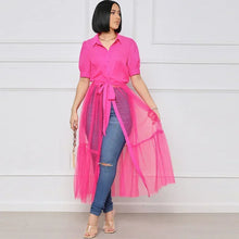 Carica l'immagine nel visualizzatore di Gallery, Abito Camicia a Maglia con Tasche, Maniche Corte, Vita Alta, Monopetto, 3 Colori Disponibili