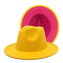 Carregar imagem no visualizador da galeria, Chapéu Fedora Unissexo de Lã Feltro de Duas Cores com Aba Larga