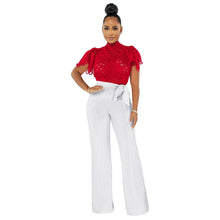 Carregar imagem no visualizador da galeria, Blusa de Renda com Gola Alta, Manga Curta e Detalhe Vazado