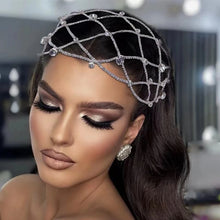 Carregar imagem no visualizador da galeria, Tiaras de Malha com Múltiplas Camadas de Strass/Diamante Completo Corrente para a Cabeça Acessório de Cabelo Oco Peça de Cabeça Chapéu Joalharia 2 Designs Diferentes/2 Cores Diferentes Disponíveis
