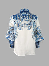 Carregar imagem no visualizador da galeria, Elegant Blusa Vintage com Estampa Floral, Gola e Mangas Bufantes
