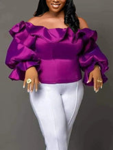 Carica l'immagine nel visualizzatore di Gallery, Blusa Ruffle Lucida con Spalle Scoperte