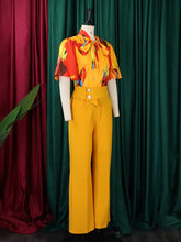 Carica l'immagine nel visualizzatore di Gallery, Blusa a maniche 1/2 con collo alto e pantaloni larghi a due pezzi