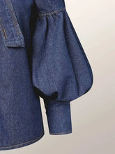 Carregar imagem no visualizador da galeria, Bow Embellished Lantern Sleeve Elegant Imitation Denim Shirt Blouse Top 4 Different Colors Available