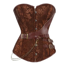 Carica l'immagine nel visualizzatore di Gallery, Stretto in vita in PU in stampa floreale con fibbia e catena, corsetto bustier con stecche in acciaio sopra il busto, 2 colori diversi, taglie fino a 7XL