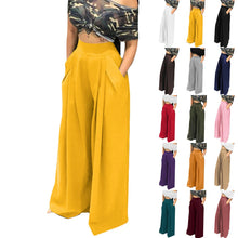 Carregar imagem no visualizador da galeria, Calças Palazzo Largas de Cintura Alta com Pregas e Bolsos