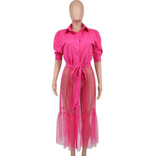 Carica l'immagine nel visualizzatore di Gallery, Abito Camicia a Maglia con Tasche, Maniche Corte, Vita Alta, Monopetto, 3 Colori Disponibili