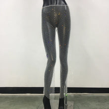 Cargar imagen en el visor de la galería, Pantalón Legging Largo con Abertura Lateral, Brillante con Diamantes de Strass, Malla de Red Transparente, Disponible en 8 Colores Diferentes
