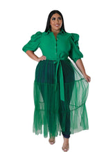 Carregar imagem no visualizador da galeria, Camisa de Malha com Cinto, Mangas 3/4 e Patchwork Plissado