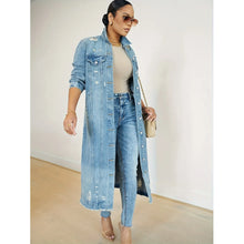 Charger l'image dans la visionneuse de la galerie,Veste en jean décontractée à manches longues, col en V, coupe ample, effet délavé