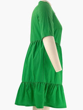 Carregar imagem no visualizador da galeria, Vestido Camisa de Botão Liso com Babados e Manga Curta em A-Line, Disponível em 2 Cores Diferentes