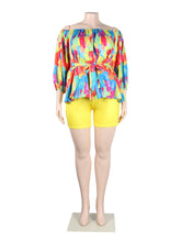 Cargar imagen en el visor de la galería, Conjunto estampado de dos piezas con top y pantalones cortos sin hombros, conjunto dulce de verano, tallas L-3XL