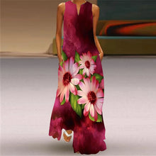 Carregar imagem no visualizador da galeria, Vestido Maxi Longo Boho Vintage com Estampa Floral, Sem Mangas, Decote em V e Bolso