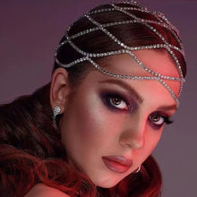 Carregar imagem no visualizador da galeria, Tiaras de Malha com Múltiplas Camadas de Strass/Diamante Completo Corrente para a Cabeça Acessório de Cabelo Oco Peça de Cabeça Chapéu Joalharia 2 Designs Diferentes/2 Cores Diferentes Disponíveis