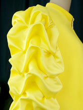 Lade das Bild in den Galerie-Viewer, Hoher Kragen, Dreiviertel-Puffärmel, Reißverschluss, lockeres Mini-Shift-Tunika-Kleid, 3 Farben verfügbar