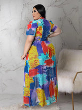 Carregar imagem no visualizador da galeria, Blusa de Topo Longo com Impressão em Chiffon, Mangas Curtas Puff, Perspectiva Dividida, Hollow, Malha Transparente