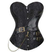 Carica l'immagine nel visualizzatore di Gallery, Stretto in vita in PU in stampa floreale con fibbia e catena, corsetto bustier con stecche in acciaio sopra il busto, 2 colori diversi, taglie fino a 7XL