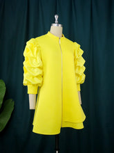 Lade das Bild in den Galerie-Viewer, Hoher Kragen, Dreiviertel-Puffärmel, Reißverschluss, lockeres Mini-Shift-Tunika-Kleid, 3 Farben verfügbar