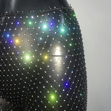 Cargar imagen en el visor de la galería, Pantalón Legging Largo con Abertura Lateral, Brillante con Diamantes de Strass, Malla de Red Transparente, Disponible en 8 Colores Diferentes