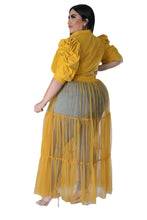 Carregar imagem no visualizador da galeria, Camisa de Malha com Cinto, Mangas 3/4 e Patchwork Plissado