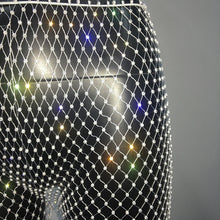 Cargar imagen en el visor de la galería, Pantalón Legging Largo con Abertura Lateral, Brillante con Diamantes de Strass, Malla de Red Transparente, Disponible en 8 Colores Diferentes
